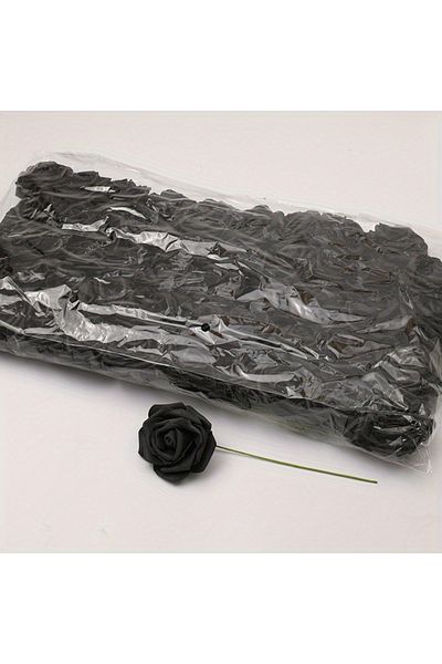 Choice black-50pcs 50pcs/package White PE Rose Artificial Flower Head With Stem DIY Bouquet Wedding Party D