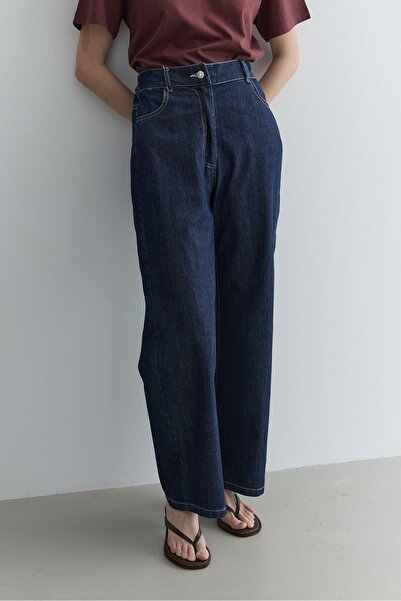 Fahhar Straight Cut Denim Trousers Navy Blue