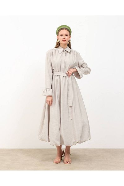 Molly Nelly Women's Lined Balloon Skirt Belted Long Dress