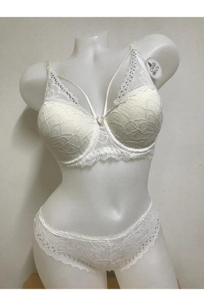 ByMisa Store Women's Lace Ecru Supported Bra Set