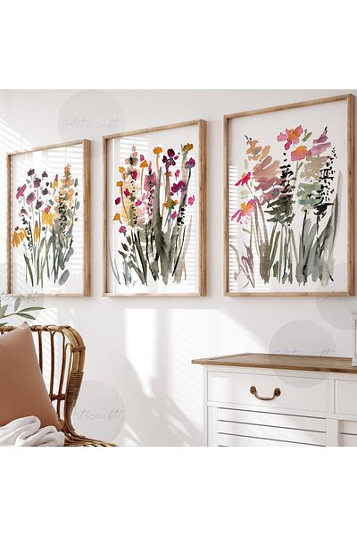 woodhomeworks Wooden Framed 3 Piece Abstract Painting Qmrc45