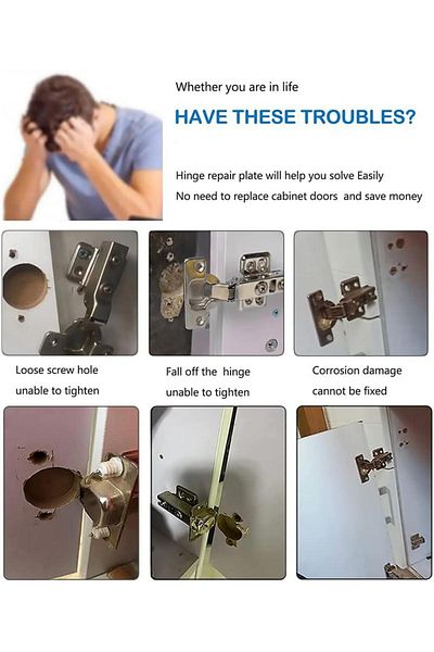 OEM Set Of 10 Hinge Repair Elements, Stainless Steel, With Screws, With Hand Knife, 90 X 90 Mm,