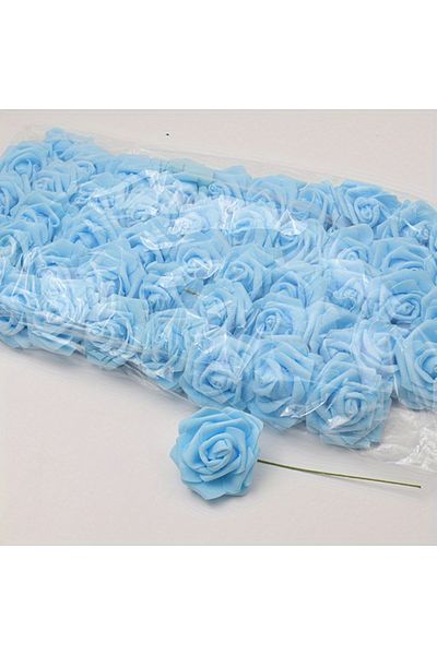 Choice blue-50pcs 50pcs/package White PE Rose Artificial Flower Head With Stem DIY Bouquet Wedding Party De