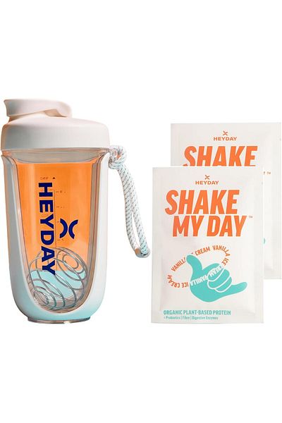 HEYDAY Shaker Bottle with Stainless Steel Blender Ball 550 ml (W Shaker + 2 vanilla)