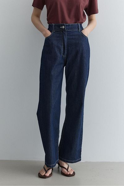 Fahhar Straight Cut Denim Trousers Navy Blue