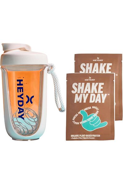 HEYDAY Shaker Bottle with Stainless Steel Blender Ball 550 ml (W Shaker + 2 Mocha)