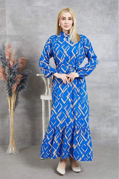 DAS KLEID Geometric Pattern Dress Indigo