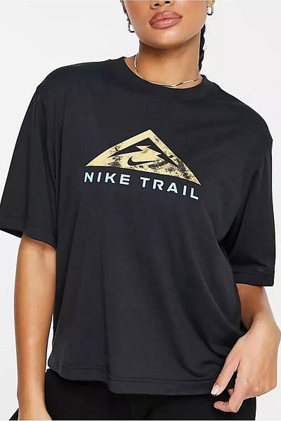 Nike Running Trail Logo T-Shirt Black Women's Loose Fit Sports T-Shirt Black