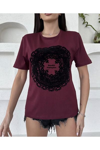 Nura Francy Women's Velvet Printed Cotton Oversize Cut T-Shirt