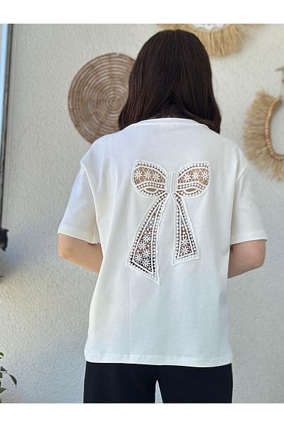 TUNAM BUTİK Back Transparent Ribbon Detail Tee