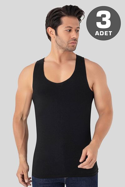Arma Yıldız Men's Invisible Tank Top Ghost Tank Top Black 100% Cotton 3 Pack
