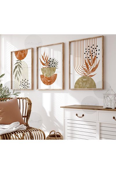 woodhomeworks Wooden Framed 3 Piece Abstract Painting Qmrc45