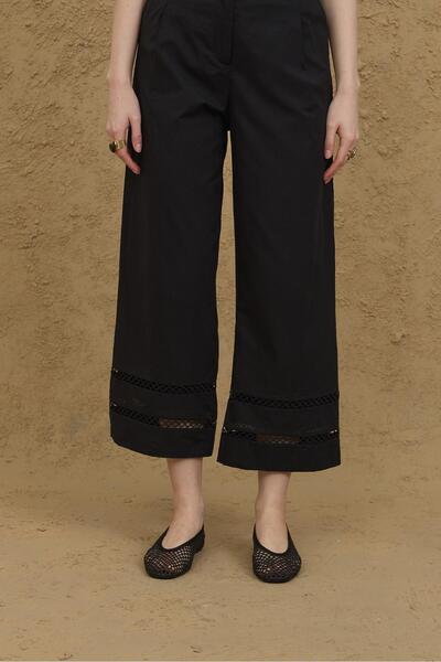 Fahhar Culotte Cut Cotton Trousers Black
