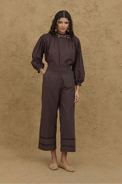 Fahhar Culotte Cut Cotton Trousers Brown