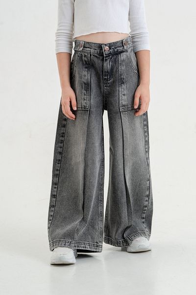 GİYİCEM TEKSTİL Girl's Pocket Pleated Denim Trousers 2128