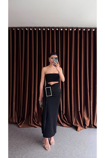 HAZELANNA Rochie de design neagră cu strasuri
