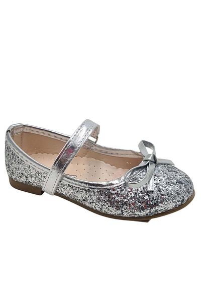 wakawakakidsstore Silver Glitter Single Strap Bow Girls' Ballerinas
