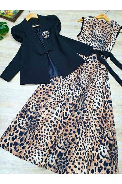 Yassmenta flowers Women's Lined Blazer Patterned Sleeveless Dress Two-Piece Suit Plus Size Hijab Suit