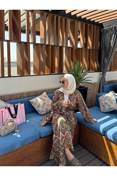 MODA Bohemian Double Suit Ethnic Patterned Colorful Bohemian Casual Beach Summer Kimono Pants