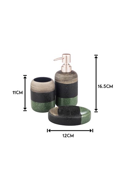 ABAREEK 4-Piece Ceramic Bathroom Set with Liquid Soap - Brown and Green
