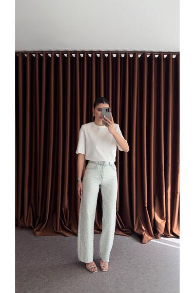 HAZELANNA جينز مفتوح مغسول بالحجر