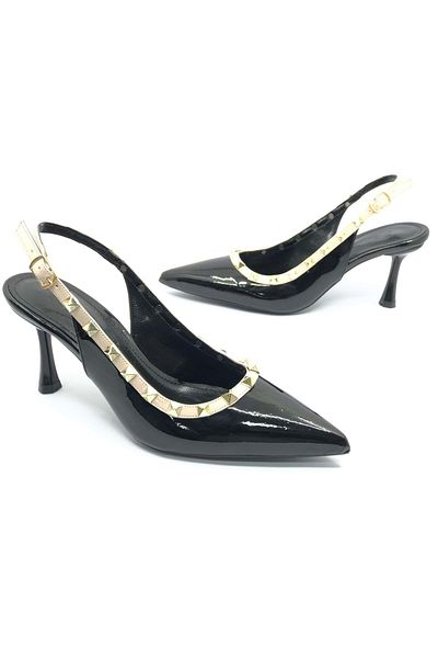 KCMN Feles Staple Strip Detailed Open Back Stiletto Women's Heeled Shoes Black