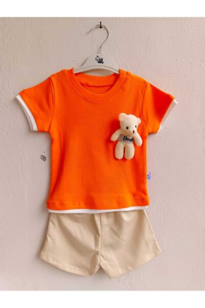 ORLİBABY Baby Set with Teddy Bear Combed Shorts