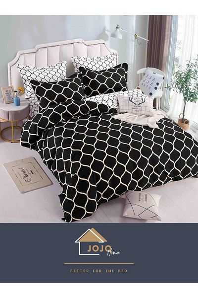 JOJO Elegant 6-piece Linen Set with Elastic in Fine Cotton, Bed Sheet 180x200cm, 2-Person Bed