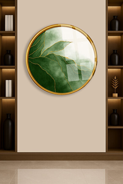 TAULART Zeleni mermerni stol sa zlatnim detaljima, okrugli, nelomljivi, moder...