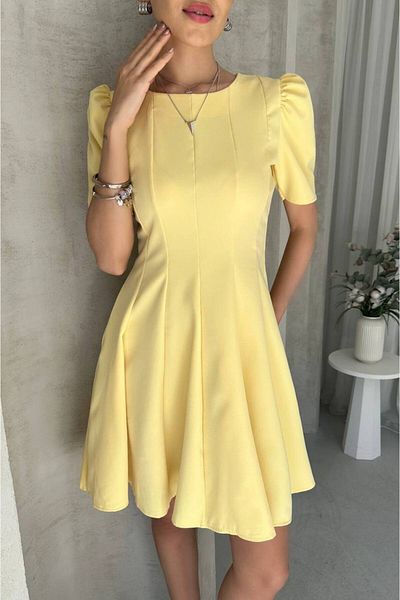 LB Laluna Butik Women's Short Sleeve Pleated Dress