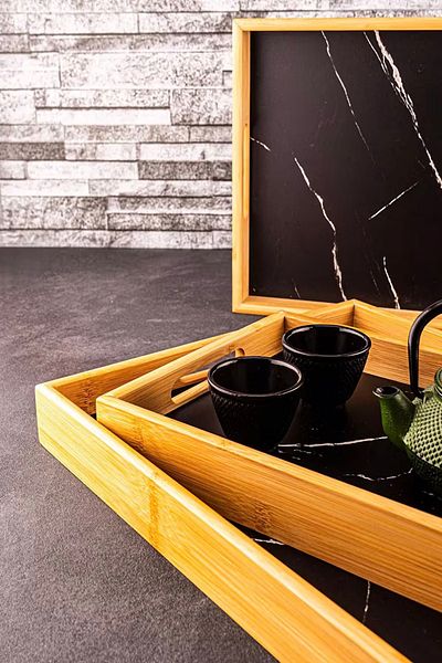 Bambum Marbella 3-Piece Marble Pattern Tray - Navy Blue