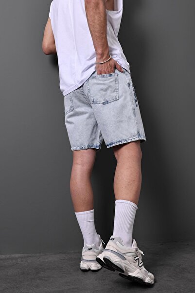 Slatra Men's Kardesen Embroidery Detail Above Knee Denim Shorts