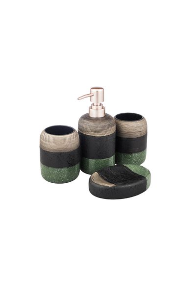 ABAREEK 4-Piece Ceramic Bathroom Set with Liquid Soap - Brown and Green
