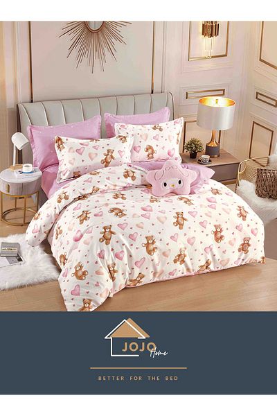 JOJO Elegant 6-piece Linen Set with Elastic in Fine Cotton, Bed Sheet 180x200cm, 2-Person Bed