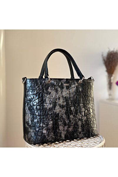 OEM Casual Women's Bag, Natural Leather, Croco Argento Type, Handmade