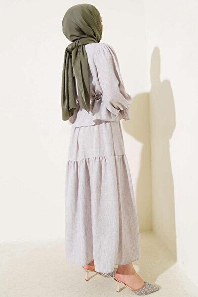 YILMAZBARMAZ γυναικείο διπλό κοστούμι με τούνελ μέσης και βολάν φούστα