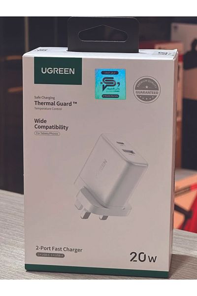 Ugreen 20W Dual-Port Wall Charger – USB-C & USB-A Fast Charging Adapter (Black)