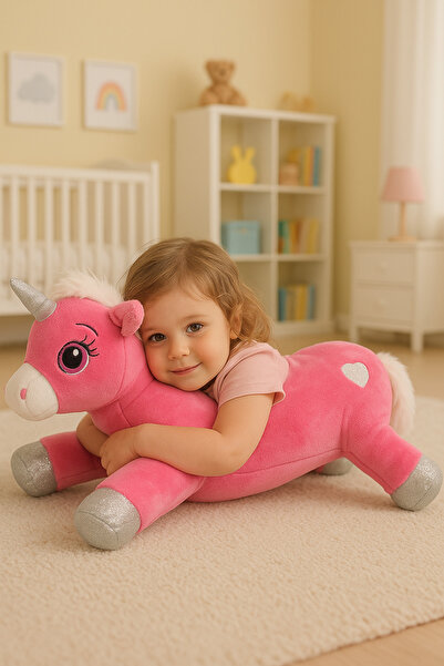 Dolly 65 cm Büyük Boy Unicorn Peluş Oyuncak | Pembe Parlak Ayaklı Oyuncak At