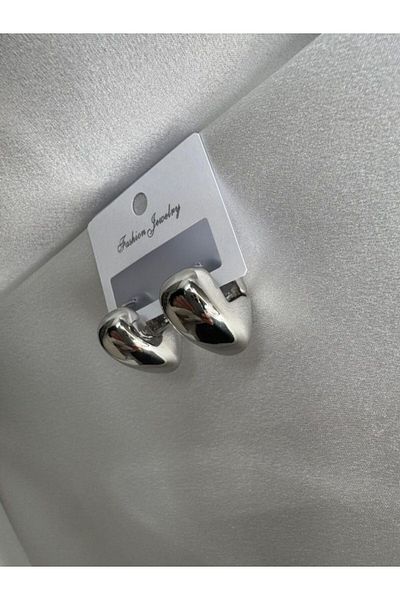 PARLAK EVREN Silver Color Thick Heart Hoop Earrings