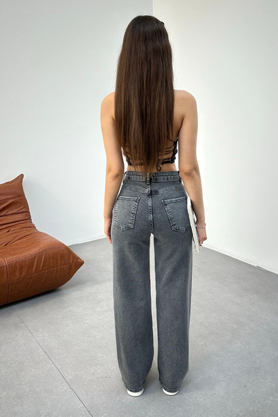 BİKELİFE Women's Smoked High Waist Mini Diamond Stone Lycra Straight Jeans