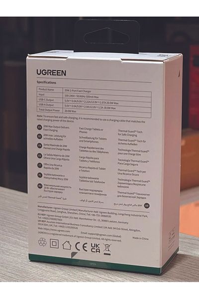 Ugreen 20W Dual-Port Wall Charger – USB-C & USB-A Fast Charging Adapter (Black)