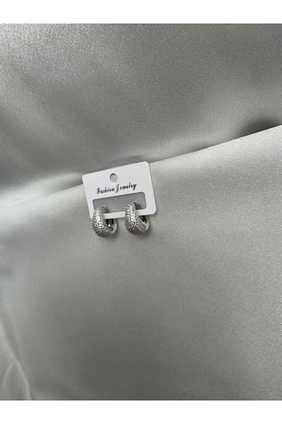 PARLAK EVREN Silver Color Sparkling Mini Drop Earrings