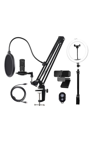 DELTACO Deltaco Gaming vlogging/streaming kit, microphone arm, microphone, webcam, ring light