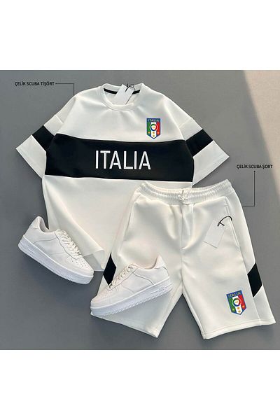 blucombin İtalia Steel Scuba Bottom Top Suit T-Shirt and Shorts 2Pcs