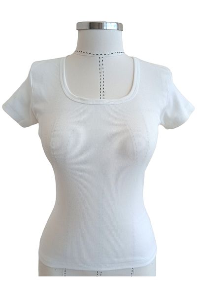 MODA59 Square Neck Ecru Body, Short Sleeve Ribbed Body
