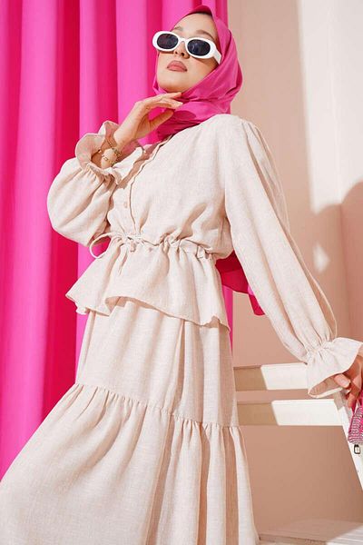 modasindoma Women's Waist Tunnel Ruffle Skirt Double Set
