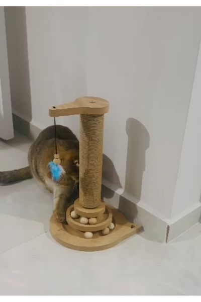 pethomealpi Cat Toy with Cat Scratch and Wooden Balls 41 cm Height