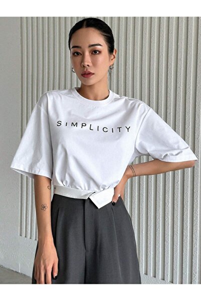 EYAX MODA Ženska majica Simplicity Štampano okrugla kragna Relaxed kroj