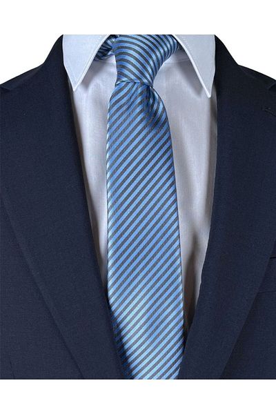 1001 Kravat Navy Blue Striped 7 cm Wide Thin Tie
