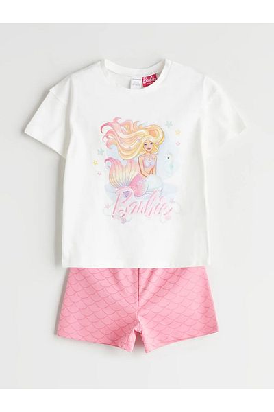 LC Waikiki Lcw Kids Ecru Barbie Printed Girl's T-Shirt and Shorts 2-Pack